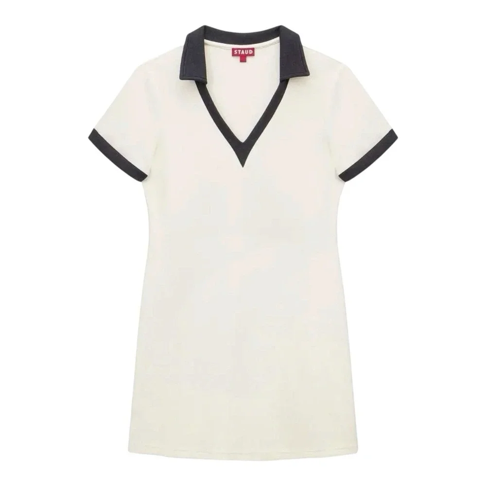 Staud Court Volley Mini Dress Women's Sz L Sporty White V-Neck‎ Golf Pickleball
